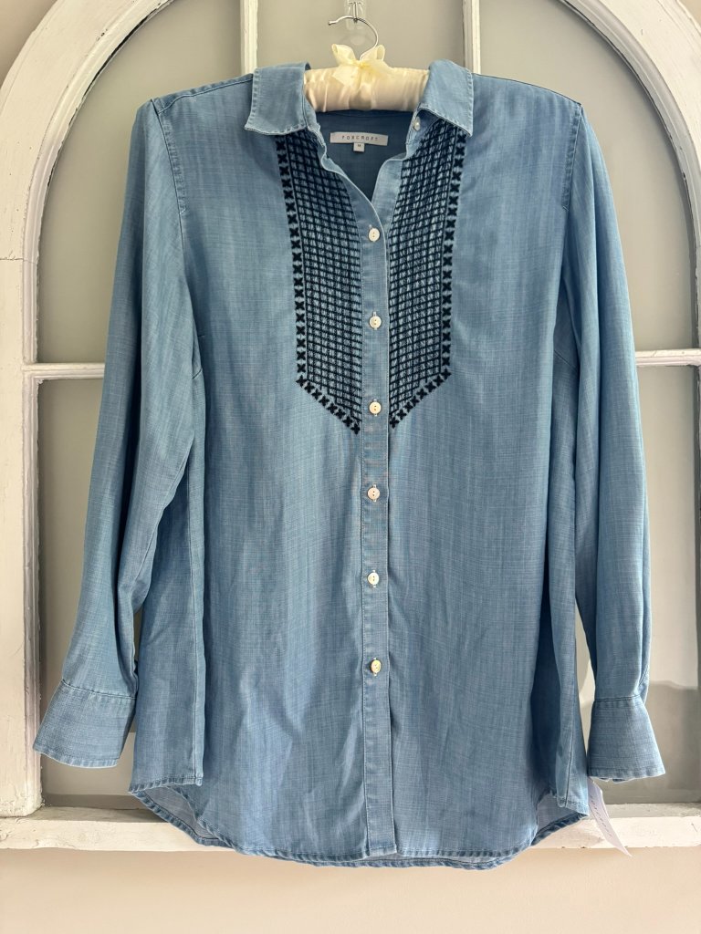 Foxcroft - Tencel Denim Button Front - Embroidered - Size 14 - Nwt